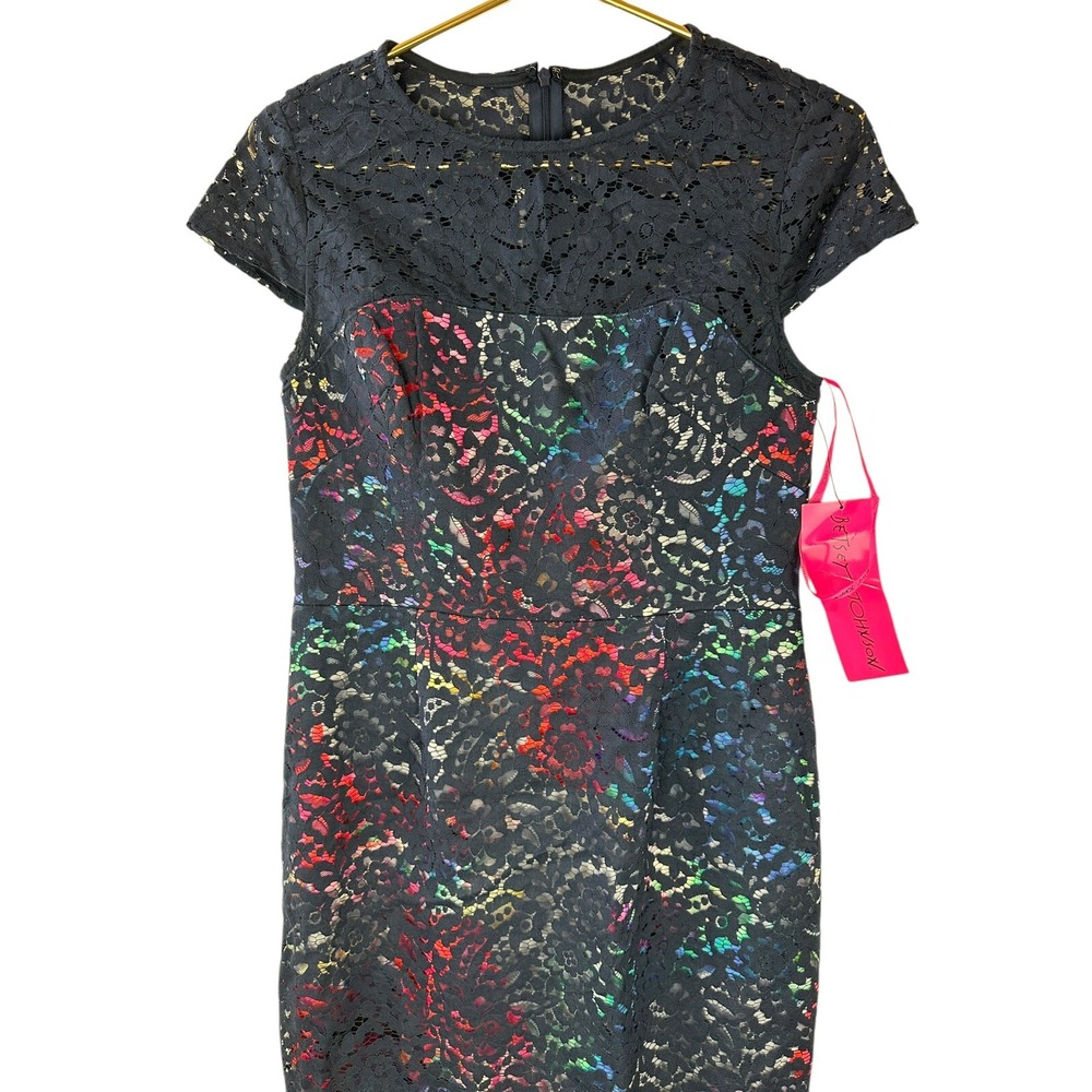 NEW Betsey Johnson Lace Overlay Floral Sheath Dress Navy Floral Size 8 Cocktail - Picture 4 of 15